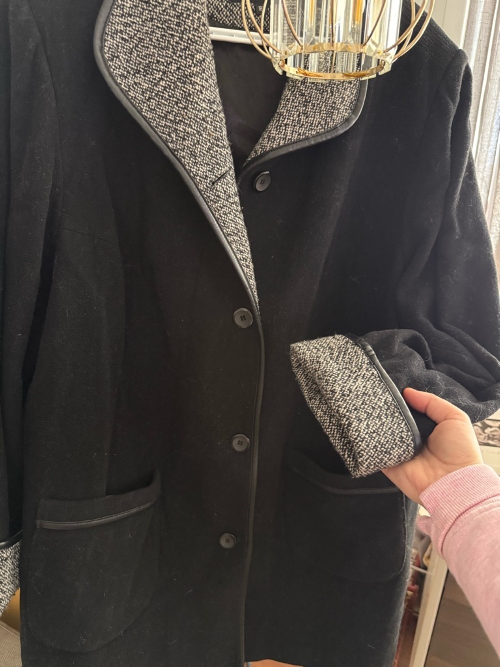 Fen-Nelli Italian Wool Cashmere Blend Coat Salt Pepper Trim Quite Luxury 18W - Picture 5 of 6